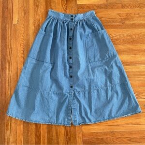 Who What Wear Blue A-Line Skirt with Button Detail